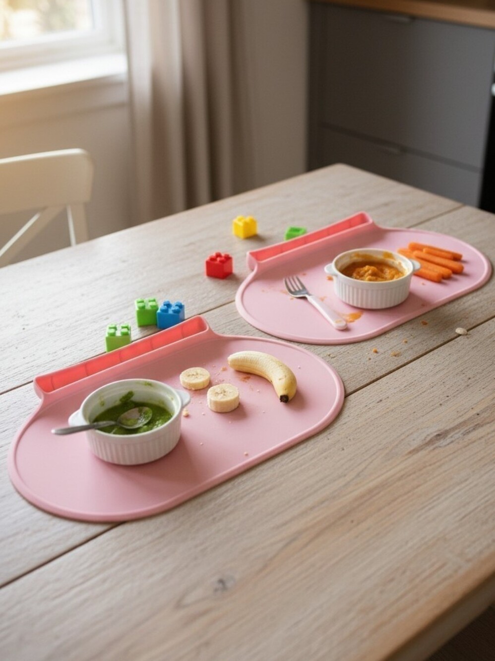 Child Kitchen Table Place Mats - Set Of 2 - Pink - Self Sticking W/ Food Catcher